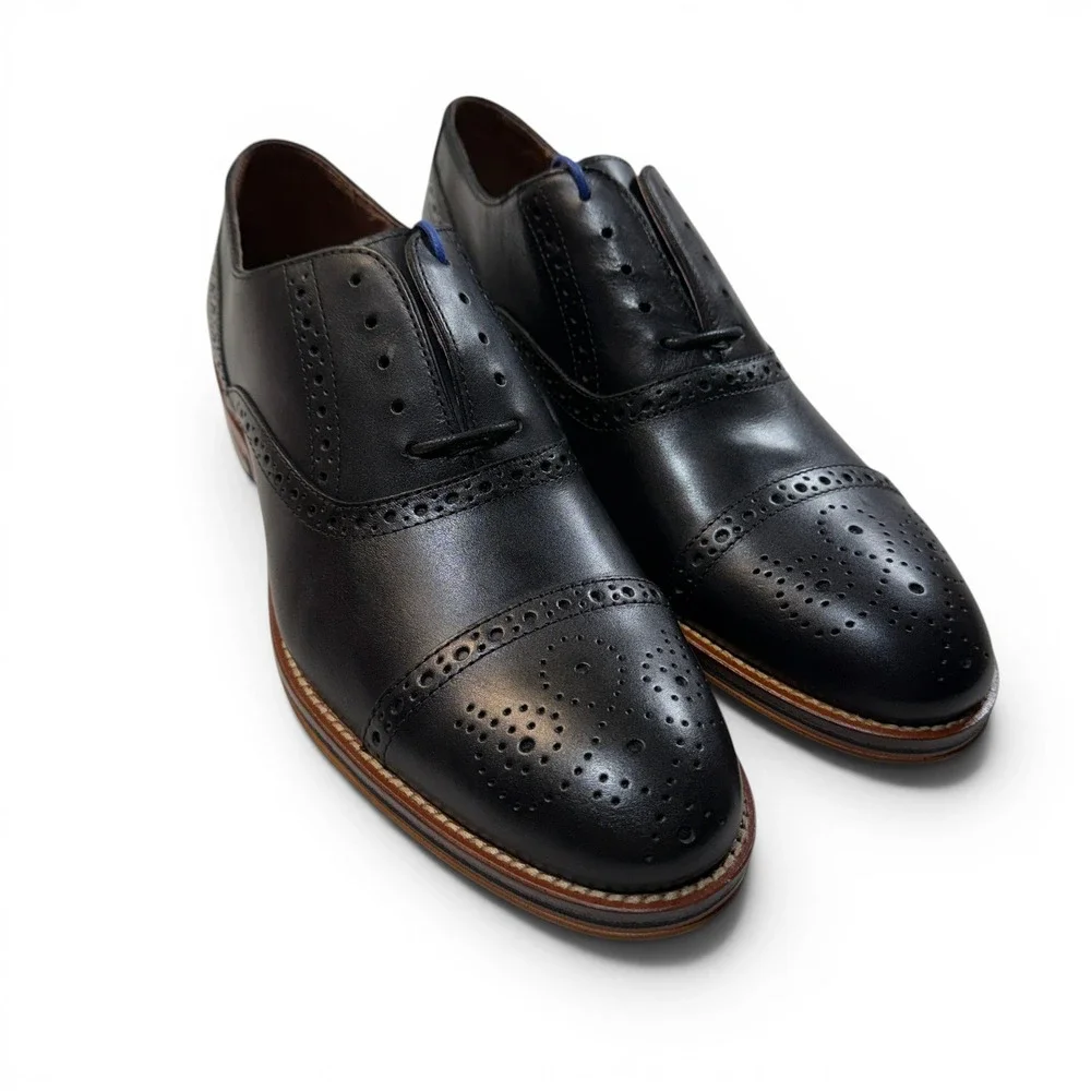 Johnston & Murphy Conard Captoe Black Calfskin Brogue Oxfords Mens 9 M New